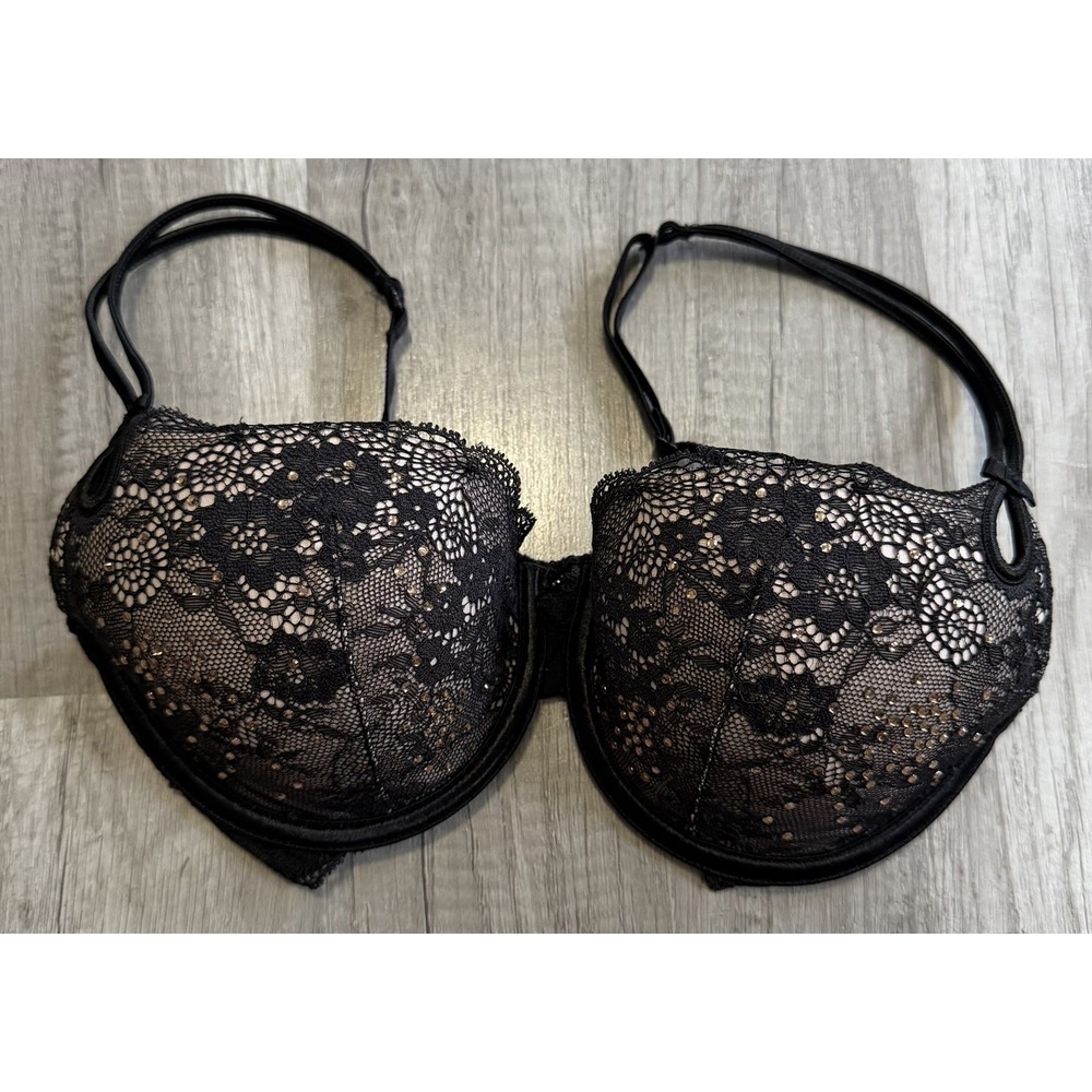VICTORIA SECRET Sexy Little Things Lace Push Rhinestones Underwire Floral 32D - Picture 2 of 10